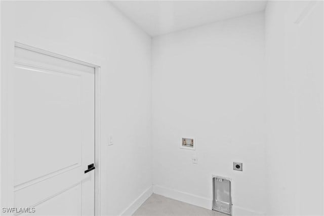 laundry room featuring hookup for an electric dryer, washer hookup, and baseboards