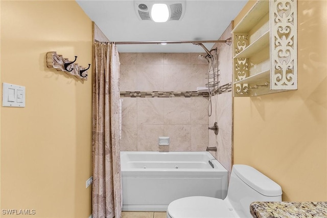 7150 Estero Blvd Unit 706, Fort Myers Beach, FL 33931 - full bath featuring toilet, shower / tub combo with curtain, and tile patterned floors