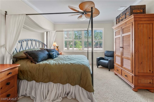 11111 Corsia Trieste Way Unit 101, Bonita Springs, FL 34135 - bedroom with light carpet, crown molding, and a ceiling fan