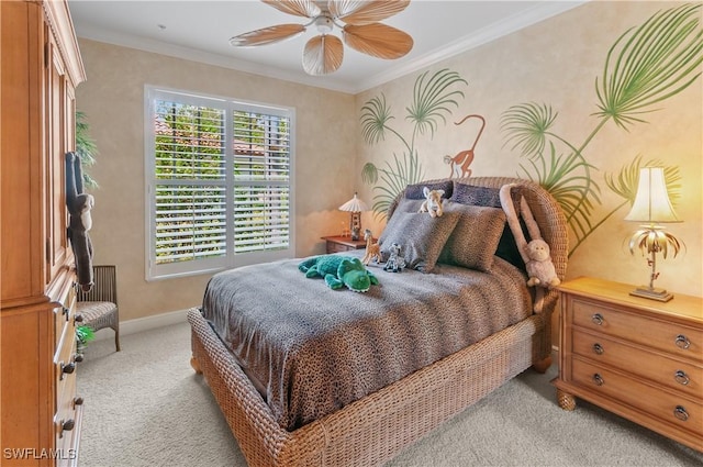 11111 Corsia Trieste Way Unit 101, Bonita Springs, FL 34135 - carpeted bedroom featuring crown molding and a ceiling fan