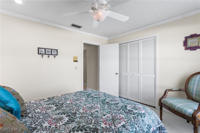 4210 SE 20th Pl Unit A8, Cape Coral, FL 33904 - bedroom with ornamental molding, carpet floors, ceiling fan, and a closet