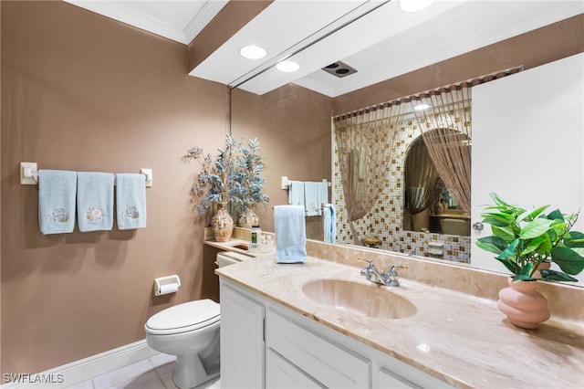 4210 SE 20th Pl Unit A8, Cape Coral, FL 33904 - bathroom featuring vanity, toilet, tile patterned flooring, baseboards, and ornamental molding