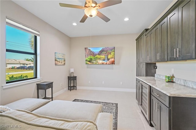 2519 SW 15th Ave, Cape Coral, FL 33914 - bedroom featuring recessed lighting, wine cooler, baseboards, and ceiling fan