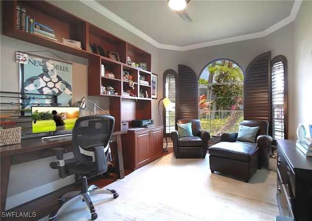 11041 Seminole Palm Way, Fort Myers, FL 33966 - office featuring ornamental molding and ceiling fan