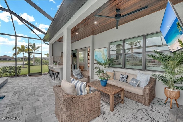 20150 Millrun Dr, Estero, FL 33928 - sunroom / solarium with ceiling fan and an outdoor hangout area