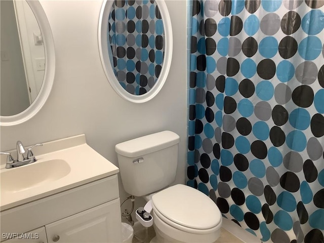 18437 Orangecrest Ct, Lehigh Acres, FL 33936 - bathroom featuring vanity, curtained shower, and toilet