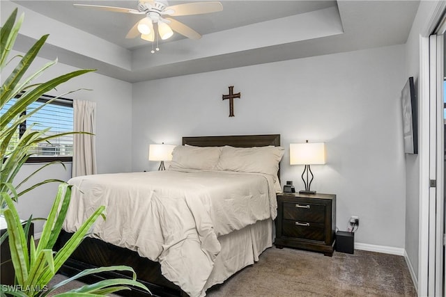 325 NE 24th Ter, Cape Coral, FL 33909 - bedroom featuring a tray ceiling, carpet floors, baseboards, and a ceiling fan