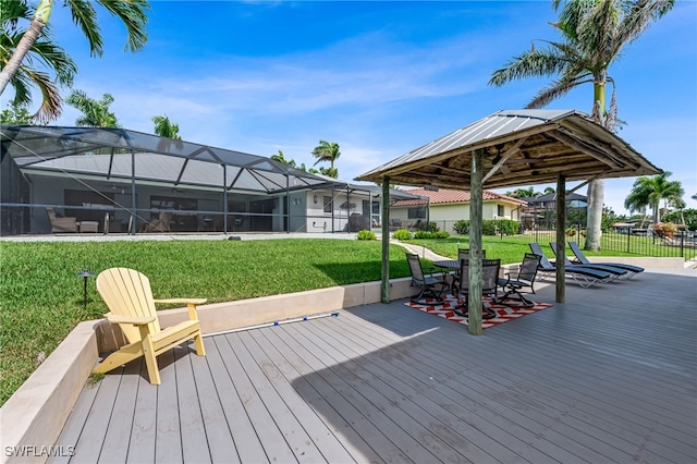 5630 Riverside Dr, Cape Coral, FL 33904 - wooden terrace with a lanai