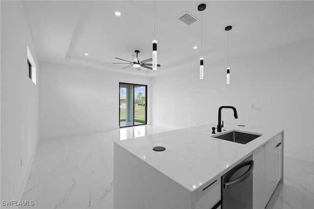 928 NE 8th Place, Cape Coral, FL 33909 - kitchen with a sink, modern cabinets, light marble finish floors, dishwashing machine, and open floor plan