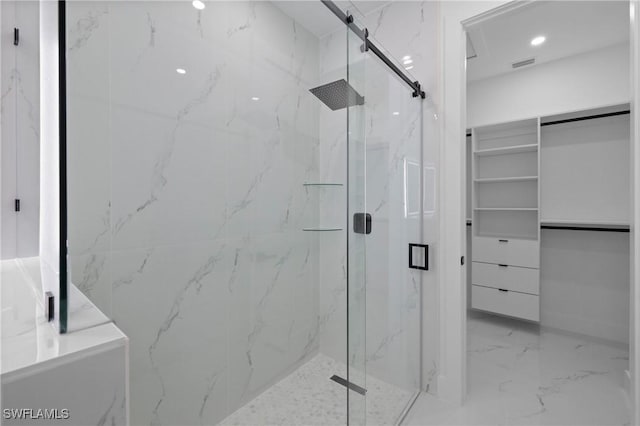 928 NE 8th Place, Cape Coral, FL 33909 - full bath featuring a marble finish shower, marble tiled floors, and a spacious closet