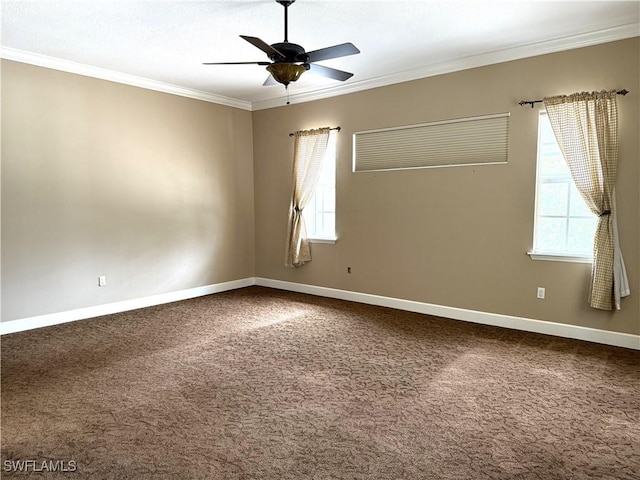 4150 Enclave Pl, Punta Gorda, FL 33980 - spare room with ornamental molding, dark carpet, healthy amount of natural light, ceiling fan, and baseboards