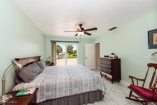 1704 Coral Way N, Fort Myers, FL 33917 - bedroom featuring access to outside, light marble finish flooring, and ceiling fan