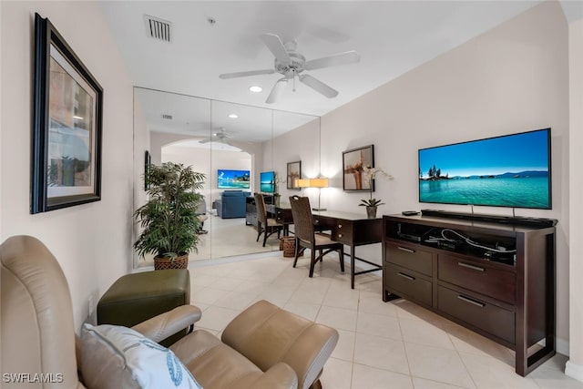 1630 Winding Oaks Way Unit 102, Naples, FL 34109 - living area with a ceiling fan, light tile patterned floors, and recessed lighting
