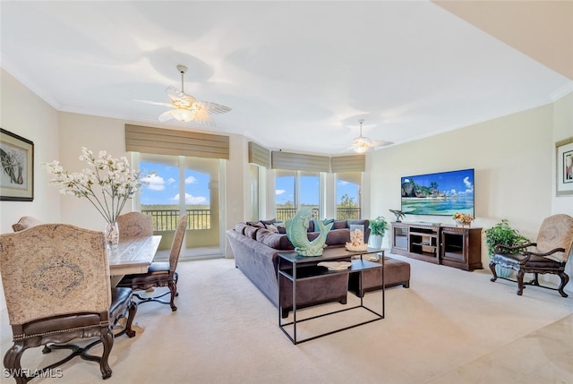 2738 Tiburon Blvd E Unit Ph-B502, Naples, FL 34109 - living area with ceiling fan, light carpet, and ornamental molding