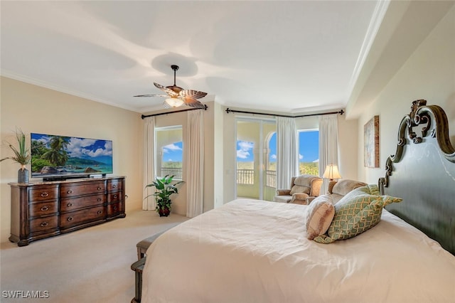 2738 Tiburon Blvd E Unit Ph-B502, Naples, FL 34109 - carpeted bedroom featuring access to exterior, multiple windows, crown molding, and ceiling fan
