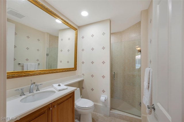 2738 Tiburon Blvd E Unit Ph-B502, Naples, FL 34109 - full bathroom featuring a stall shower, vanity, toilet, and tile patterned flooring