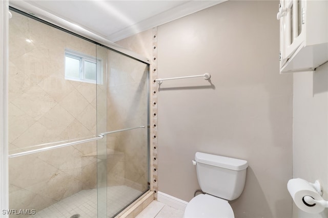 955 Hidden Terrace Rd, Naples, FL 34104 - bathroom with toilet, a stall shower, baseboards, and tile patterned floors