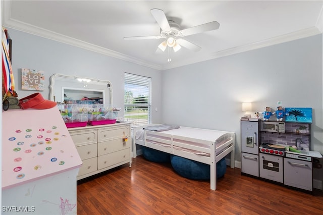 955 Hidden Terrace Rd, Naples, FL 34104 - bedroom with ornamental molding, wood finished floors, and ceiling fan
