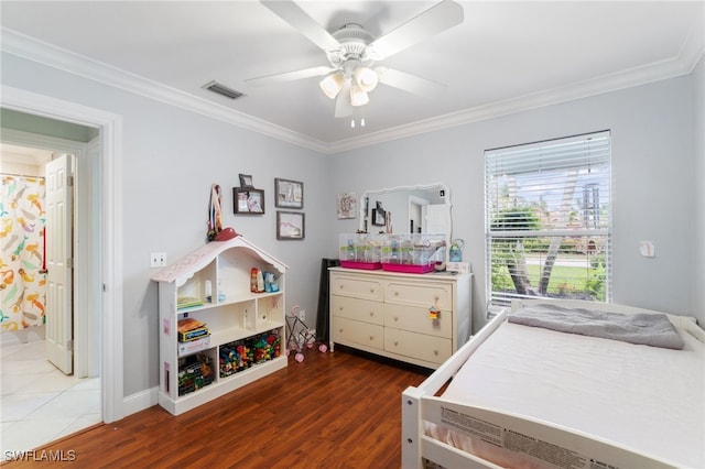 955 Hidden Terrace Rd, Naples, FL 34104 - bedroom featuring crown molding, wood finished floors, ceiling fan, and baseboards