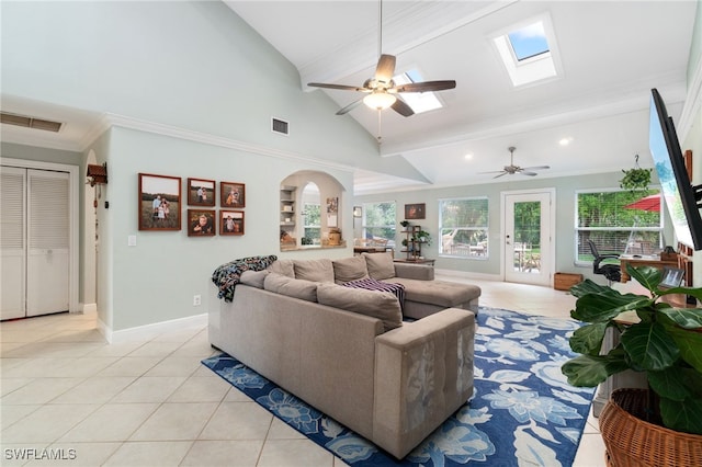 955 Hidden Terrace Rd, Naples, FL 34104 - living area featuring ceiling fan, light tile patterned floors, a skylight, baseboards, and recessed lighting