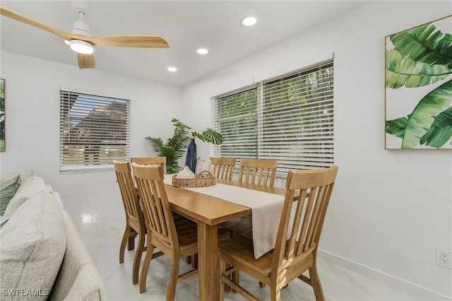 5127 SW 3rd Ave, Cape Coral, FL 33914 - dining area with plenty of natural light, recessed lighting, ceiling fan, and baseboards