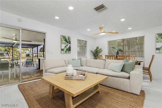 5127 SW 3rd Ave, Cape Coral, FL 33914 - living area featuring ceiling fan, recessed lighting, and healthy amount of natural light