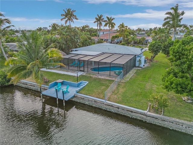 5127 SW 3rd Ave, Cape Coral, FL 33914 - dock with a water view, an outdoor pool, a patio area, and glass enclosure