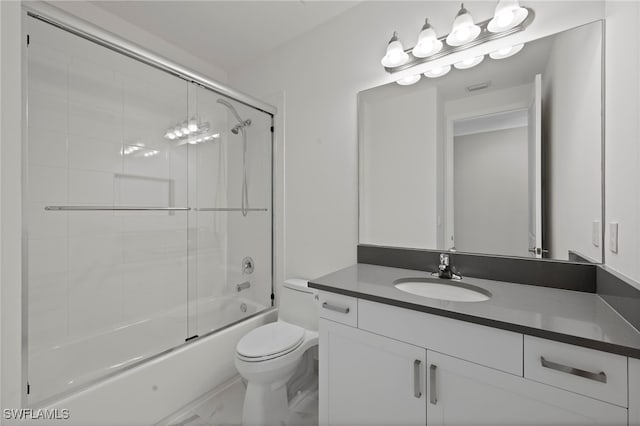 4654 Kensington Cir, Naples, FL 34119 - bathroom with vanity, toilet, enclosed tub / shower combo, and marble finish floors