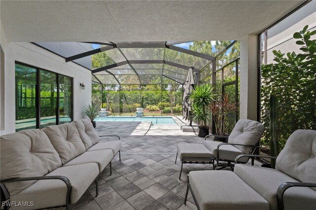 4654 Kensington Cir, Naples, FL 34119 - view of patio with an outdoor hangout area, an outdoor pool, and glass enclosure
