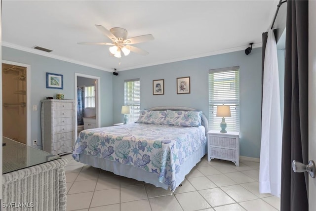 608 SW 43rd Ter, Cape Coral, FL 33914 - bedroom featuring ornamental molding, light tile patterned floors, and ceiling fan