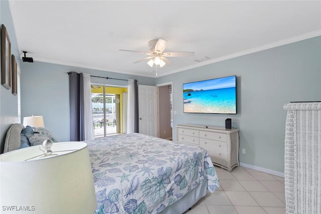 608 SW 43rd Ter, Cape Coral, FL 33914 - bedroom featuring ornamental molding, ceiling fan, and light tile patterned floors