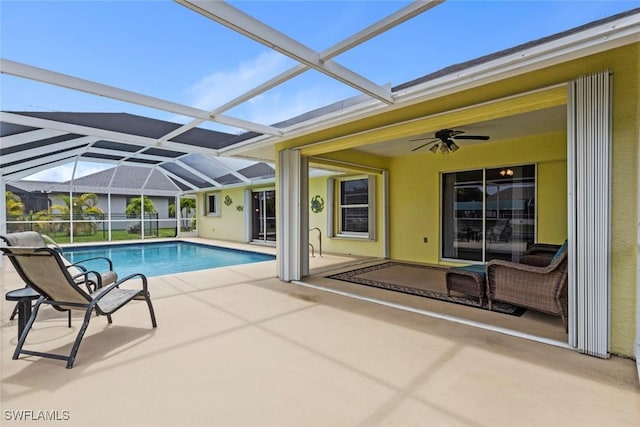 608 SW 43rd Ter, Cape Coral, FL 33914 - swimming pool with a patio, ceiling fan, and glass enclosure