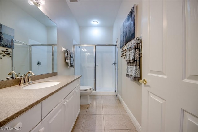 5912 Tarpon Gardens Cir Unit 201, Cape Coral, FL 33914 - bathroom with toilet, a stall shower, vanity, tile patterned floors, and baseboards