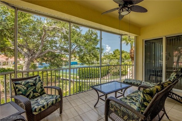 5912 Tarpon Gardens Cir Unit 201, Cape Coral, FL 33914 - sunroom / solarium featuring a ceiling fan