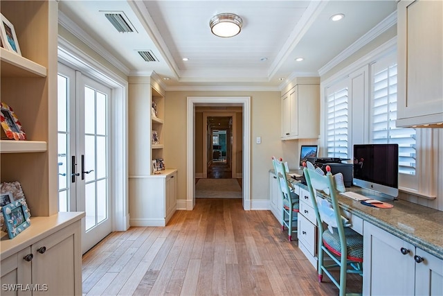2001 4th St S, Naples, FL 34102 - office area featuring light wood-style floors, plenty of natural light, a raised ceiling, crown molding, and recessed lighting