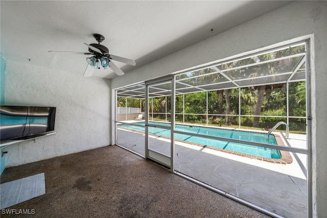 1237 SE 24th Ave Unit A, Cape Coral, FL 33990 - outdoor pool featuring a ceiling fan, a patio area, and a lanai