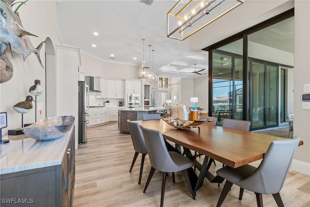 4324 SW 26th Ave, Cape Coral, FL 33914 - dining area featuring light wood-style floors, crown molding, a chandelier, recessed lighting, and baseboards