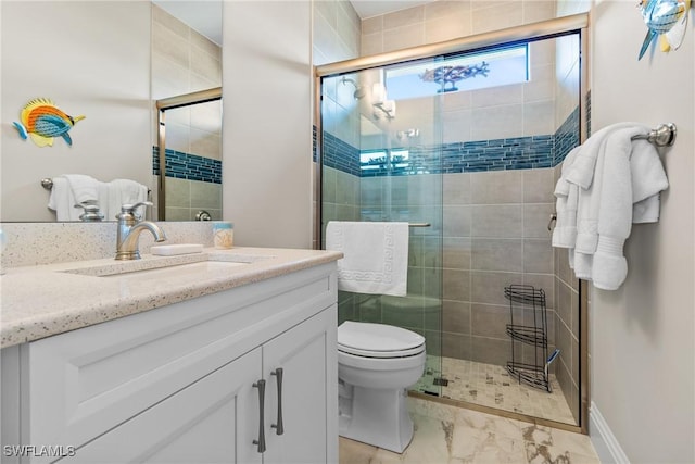 4324 SW 26th Ave, Cape Coral, FL 33914 - bathroom featuring marble finish floors, vanity, toilet, and a shower stall