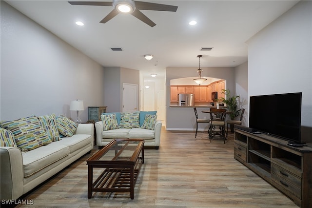 4381 Lazio Way Unit 504, Fort Myers, FL 33901 - living area with a ceiling fan, light wood-style flooring, recessed lighting, and baseboards