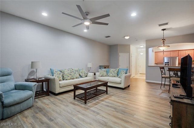4381 Lazio Way Unit 504, Fort Myers, FL 33901 - living area featuring light wood finished floors, ceiling fan, baseboards, and recessed lighting