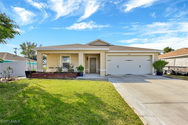 4326 SW 9th Ave, Cape Coral, FL 33914 - ranch-style house with stucco siding, an attached garage, driveway, and a porch