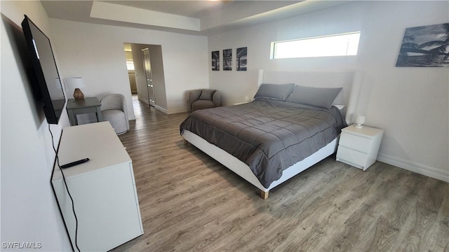 702 NW 30th Pl, Cape Coral, FL 33993 - bedroom featuring wood finished floors, baseboards, and a raised ceiling