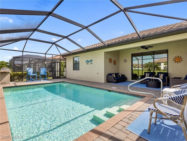 11992 Arbor Trace Dr, Fort Myers, FL 33913 - outdoor pool featuring an outdoor living space, a patio area, and ceiling fan