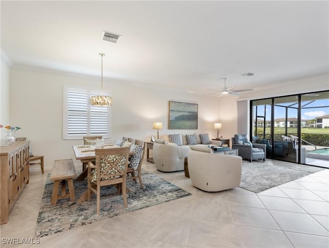 11992 Arbor Trace Dr, Fort Myers, FL 33913 - dining space with crown molding, light tile patterned floors, and a ceiling fan