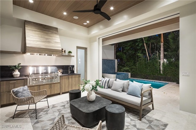 845 11th Ave S, Naples, FL 34102 - living area with wooden ceiling, ceiling fan, and recessed lighting