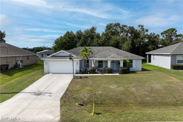 2909 48th St SW, Lehigh Acres, FL 33976 - ranch-style house featuring concrete driveway, an attached garage, a front lawn, and a porch