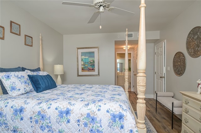 1925 Clifford St Unit 101, Fort Myers, FL 33901 - bedroom with wood finished floors, ceiling fan, and ensuite bathroom