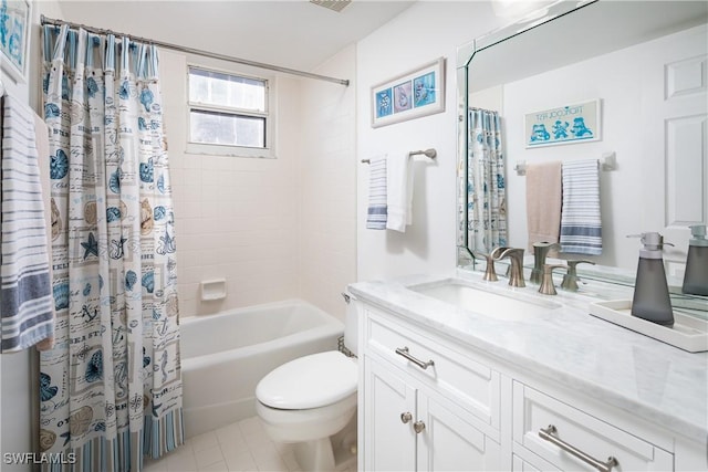 5550 Heron Point Dr W Unit 305, Naples, FL 34108 - bathroom with vanity, toilet, shower / bath combo with shower curtain, and tile patterned flooring