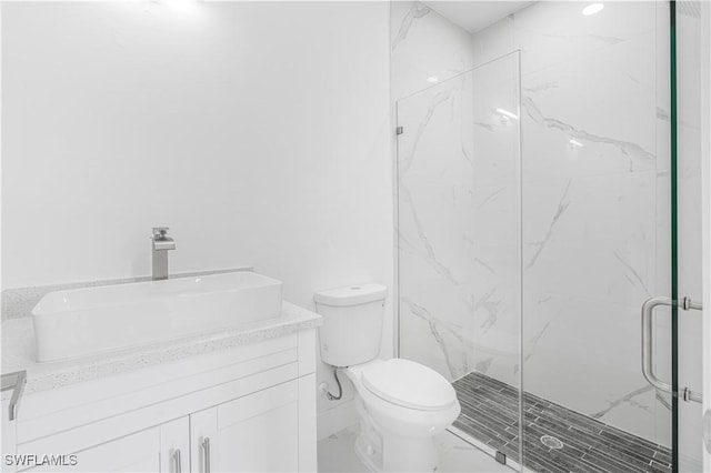 452/454 Loretta Ave S, Lehigh Acres, FL 33974 - full bath with vanity, a marble finish shower, toilet, and marble finish floors