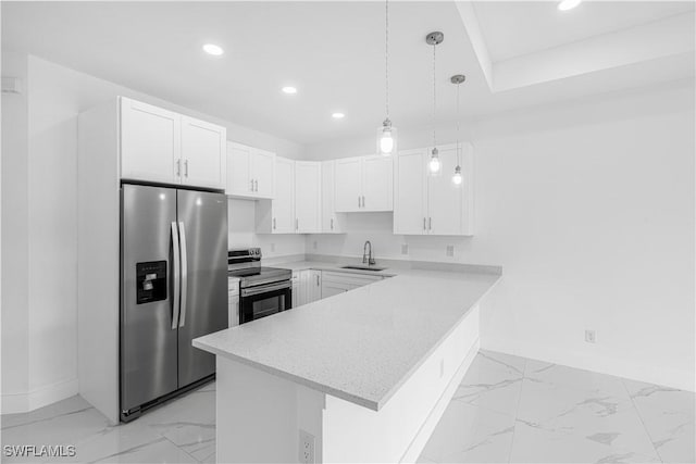 452/454 Loretta Ave S, Lehigh Acres, FL 33974 - kitchen with stainless steel appliances, light marble finish flooring, baseboards, recessed lighting, and a sink